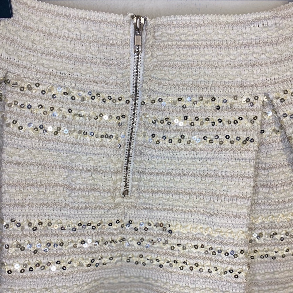 Ginger G Pleated Cream Sequin Tweed Mini Skirt Party Size Large - Picture 6 of 8